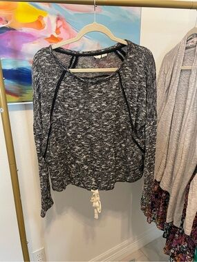 Roxy Black & White Marled Drawstring Hem Sweater‎ Y2K oversized Large